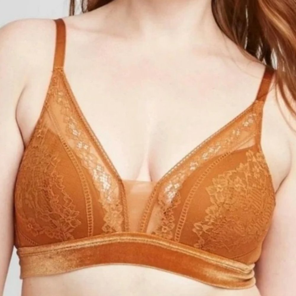 Auden Burnt Orange Lace Velvet Bra Bralette Top M